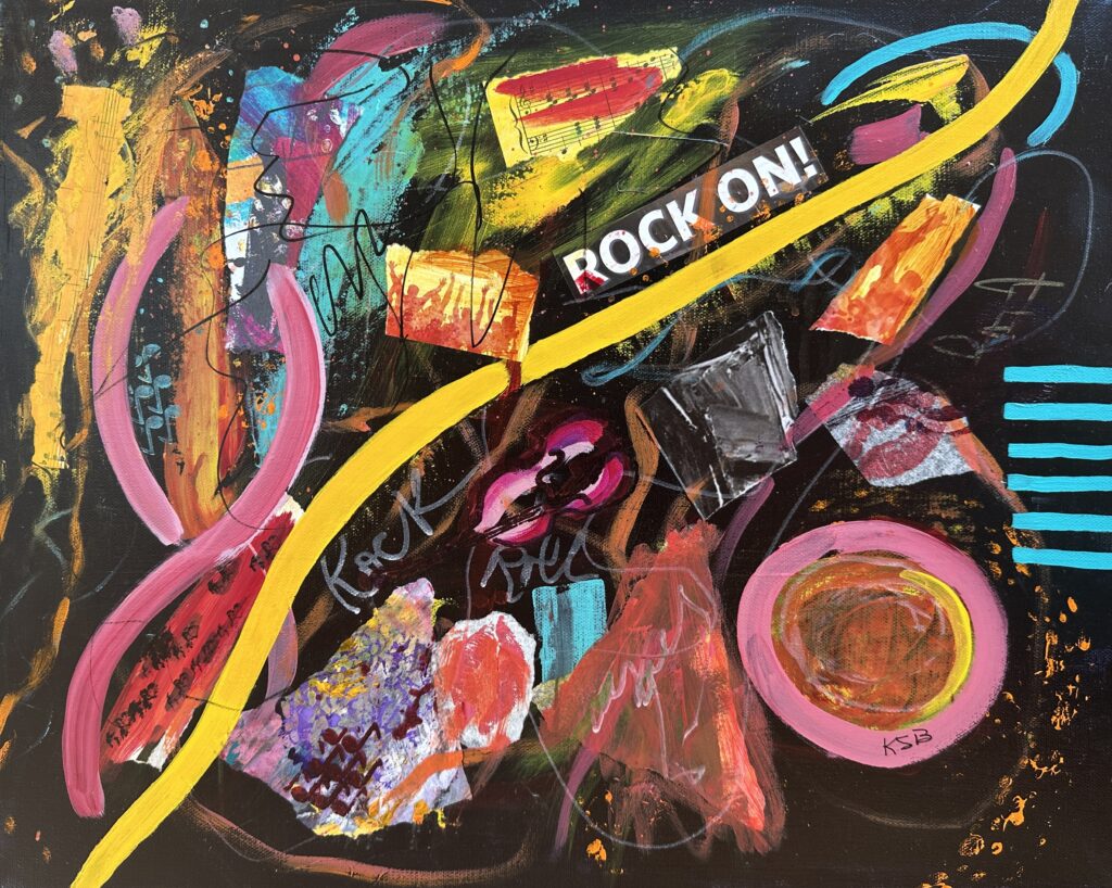 Rock On, original acrylic/collage by KSB